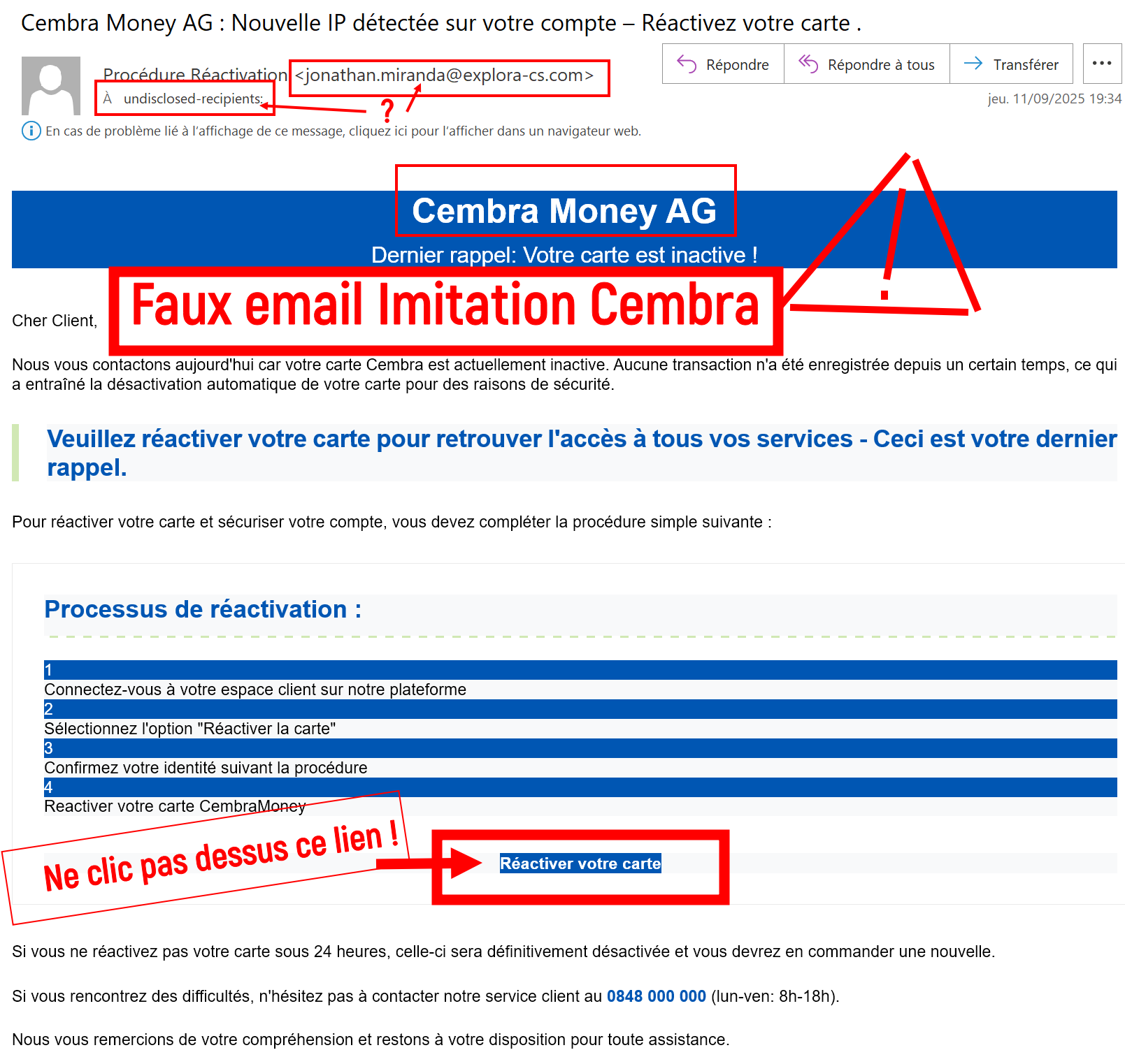 Alerte email, faux site bank en ligne